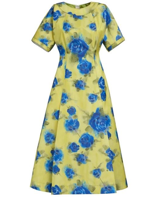 Marni Blue Rose-Print Midi Dress