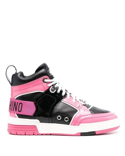 Moschino Logo-detail High-top Sneakers in Pink | Lyst