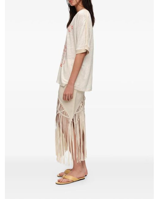 Bimba Y Lola White Fringe-Trimmed Skirt