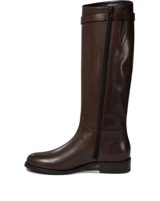 MARETTO® Brown Buckle-Strap Leather Knee-High Boots
