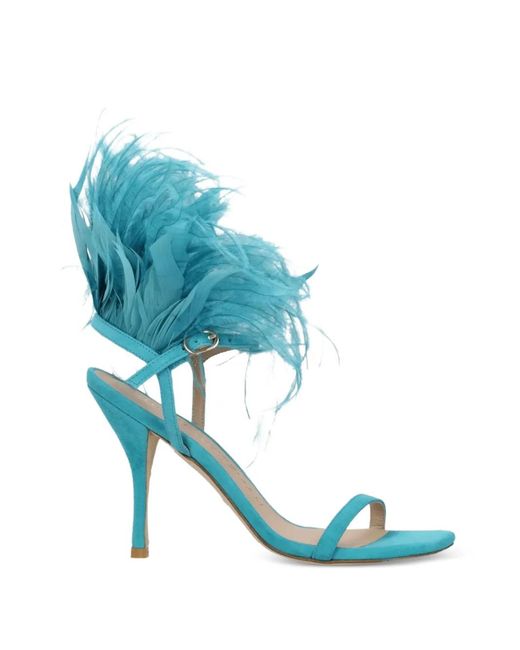 Stuart Weitzman Blue Plume 100 Feather-Trim Suede Sandals