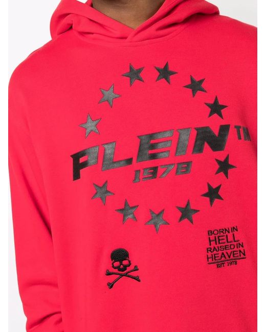 Philipp Plein Red Logo-Print Pullover Hoodie for men