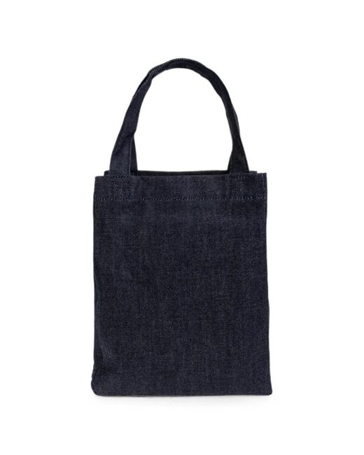 A.P.C. Blue Logo-Print Denim Tote Bag