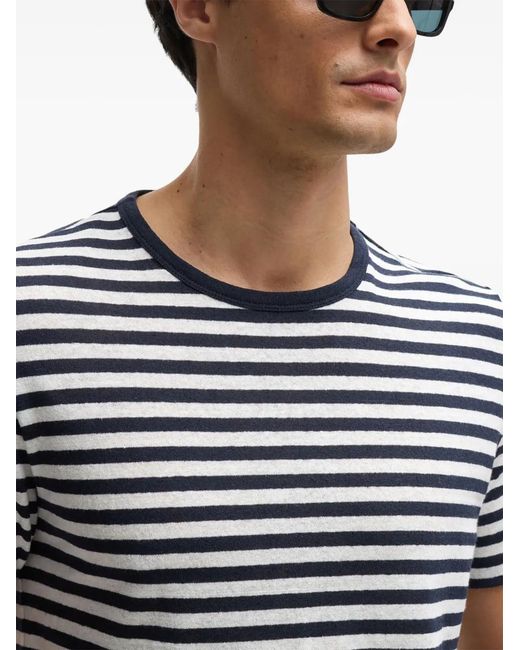 Boss Black Striped Cotton-Linen T-Shirt for men