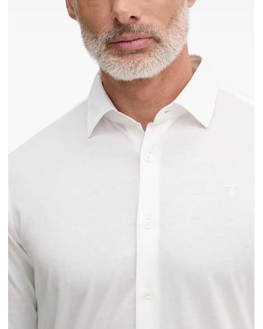 Trussardi White Logo-Embroidered Long-Sleeve Shirt for men