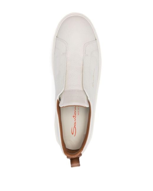 Santoni White Logo-print Leather Sneakers
