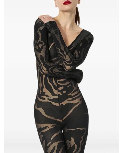 Wolford Black Rose-Patterned Semi-Sheer Jumpsuit