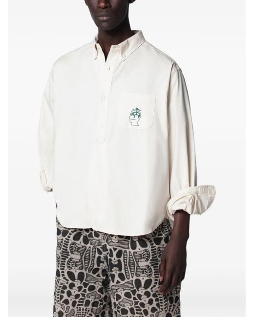 Brain Dead White Logo-Embroidered Button-Down Shirt for men