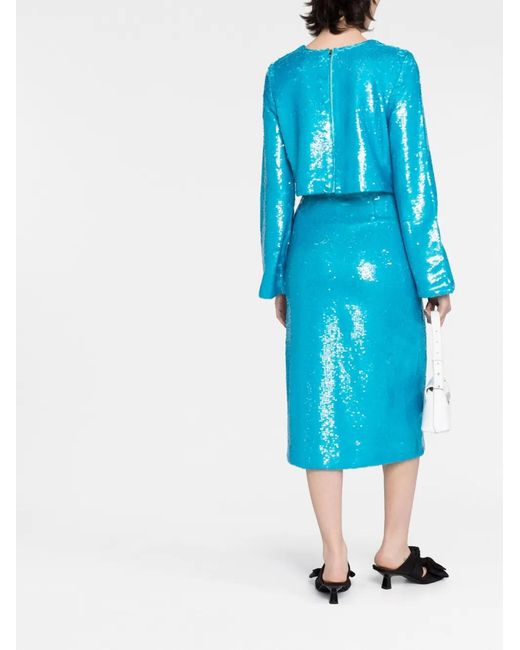 Ganni Blue Sequined Midi Skirt