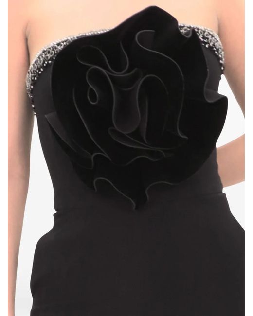 Gemy Maalouf Black Beaded Floral-Detail Jumpsuit