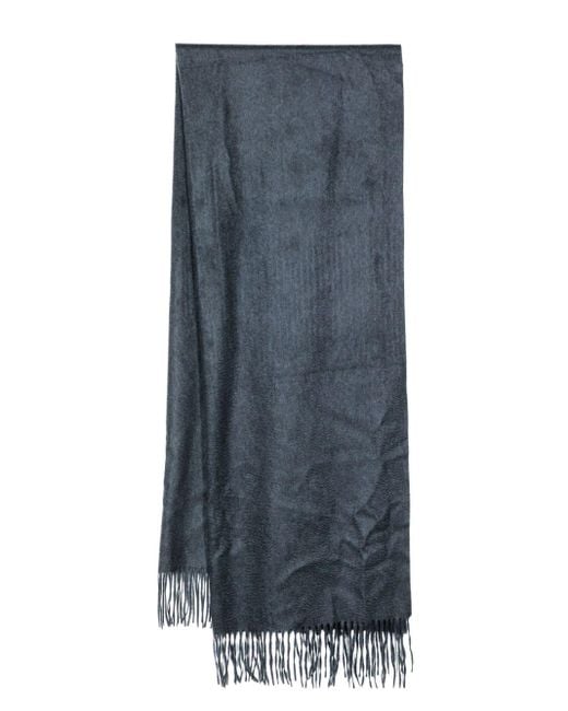 N.Peal Cashmere Blue Fringed-edge Cashmere Woven Shawl