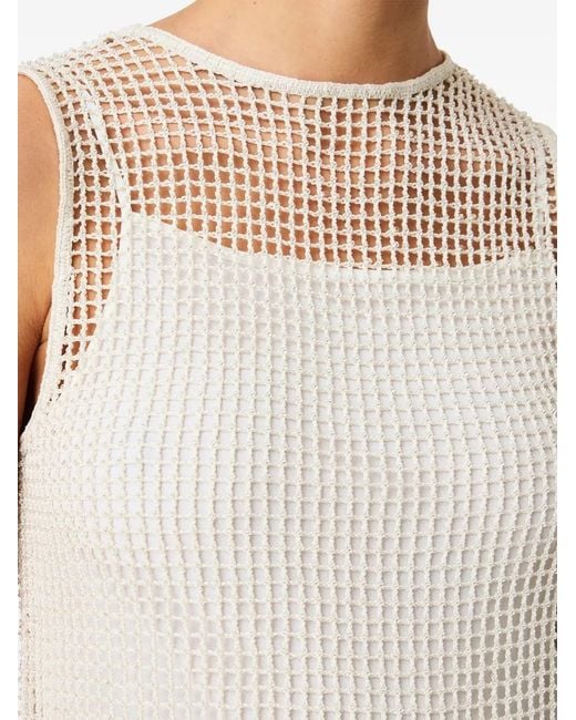 Another Tomorrow White Beaded Mesh-Knit Top