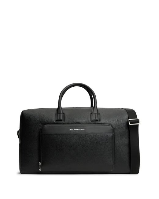 Tommy Hilfiger Black Logo-Plaque Pebbled Luggage Bag for men