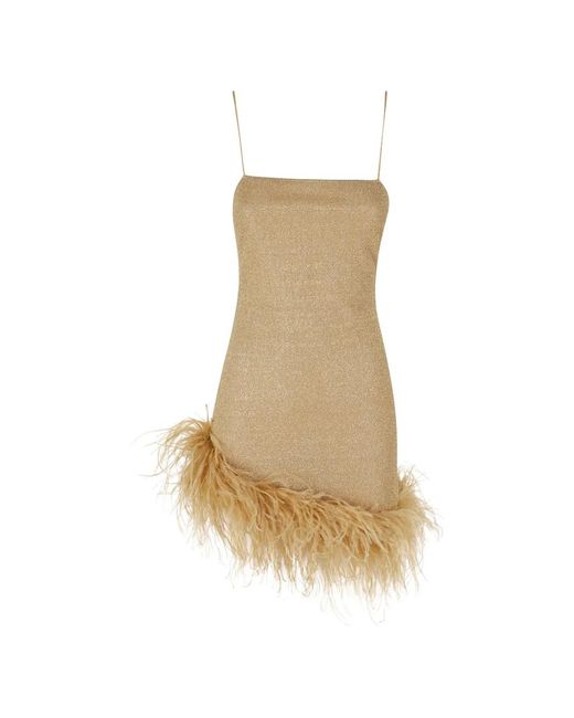 Oseree Natural Feather-Trim Metallic Dress