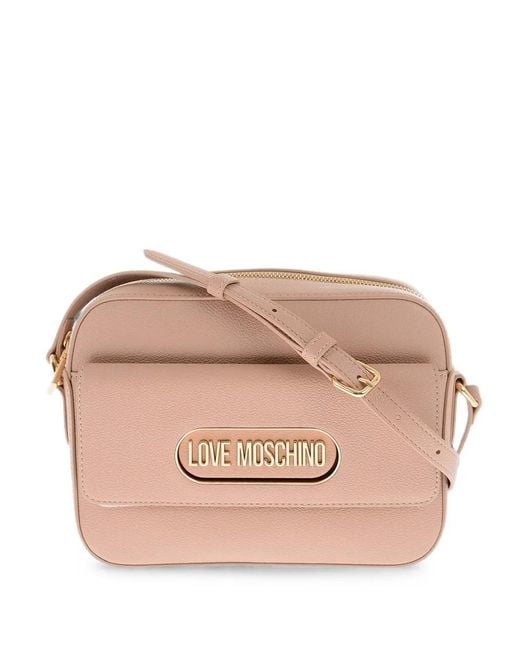 Love Moschino Pink Logo-Plaque Pebbled Shoulder Bag