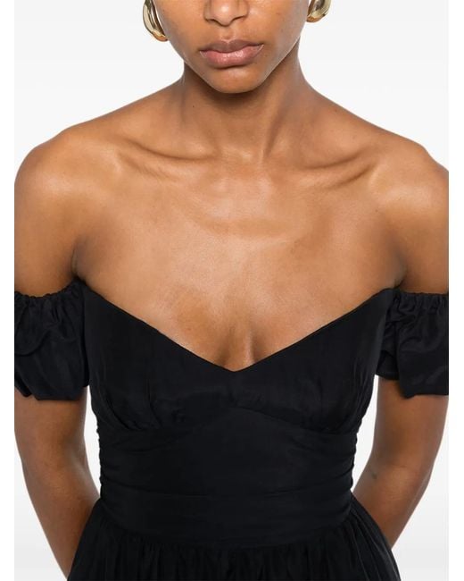 Matteau Black Off-Shoulder Puffed-Sleeve Maxi Dress