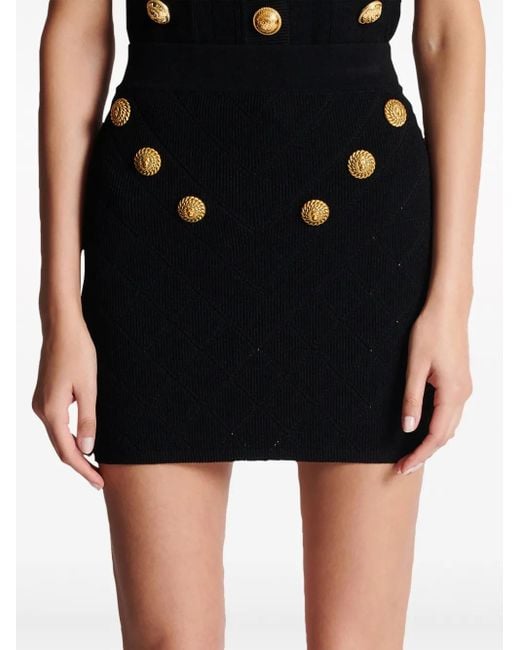 Balmain Black Buttoned Knitted Mini Skirt