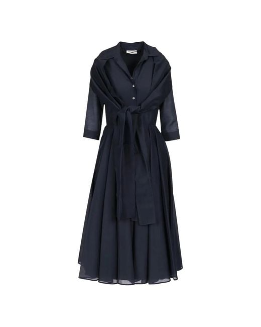 Al Duca D'aosta Blue Pleated-Skirt Midi Dress