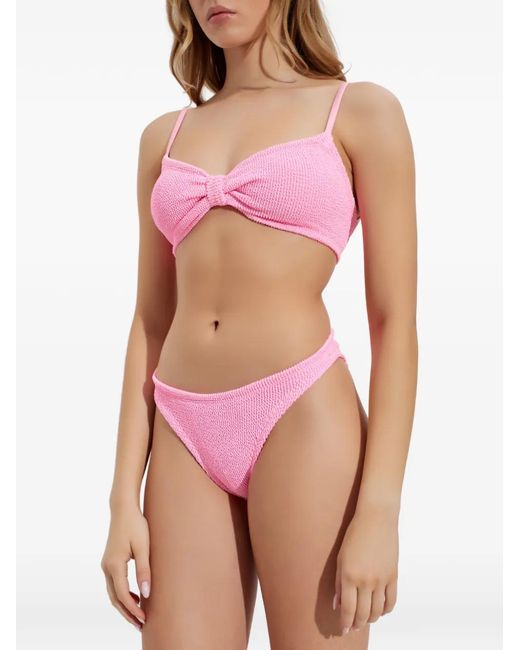 Hunza G Pink Crinkle-Effect Bow-Detail Bikini