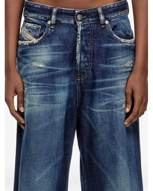DIESEL Blue Frayed Wide-Leg Jeans