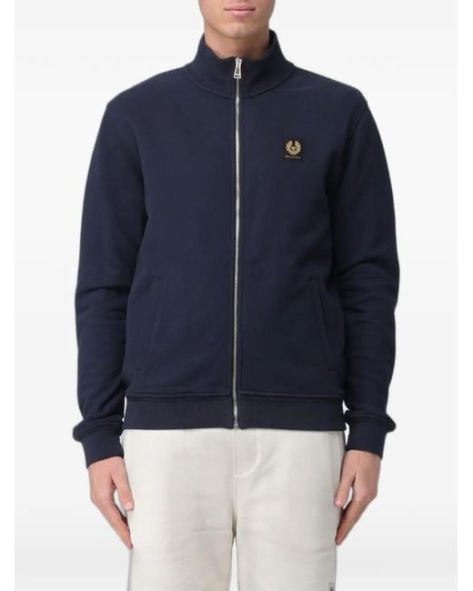Belstaff Blue Logo-Patch Zip-Up Sweatshirt for men
