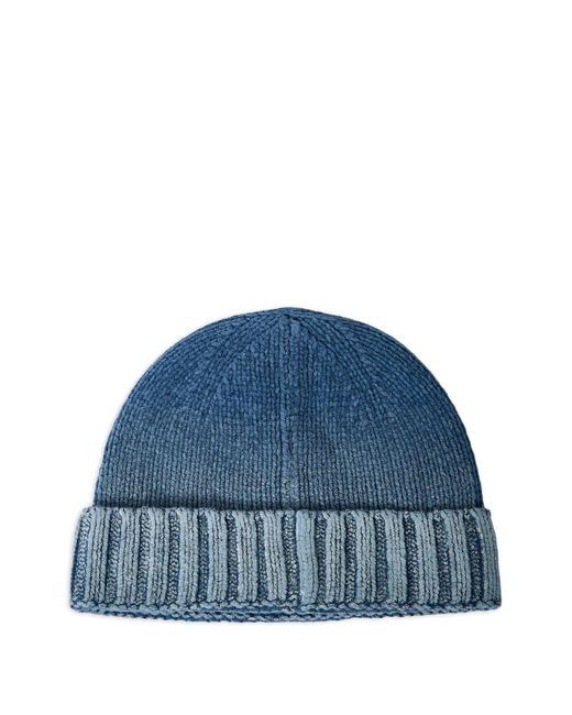 Stone Island Blue Ribbed Logo-Patch Beanie Hat for men