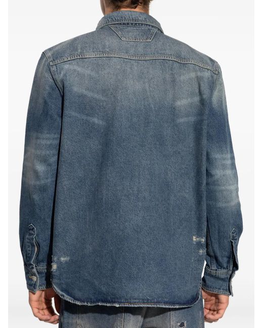 M I S B H V Blue Patched Denim Shirt for men