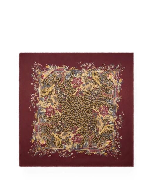 Etro Red Leopard-Motif Jacquard Shawl