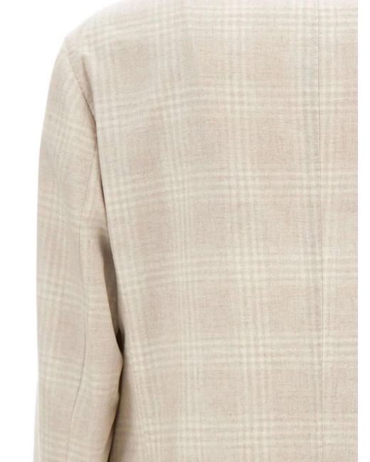 Eleventy Natural Checked Narrow-Lapel Blazer for men