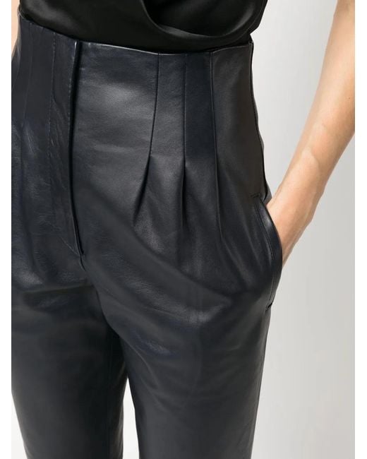 Alberta Ferretti Blue Straight-Leg Leather Trousers