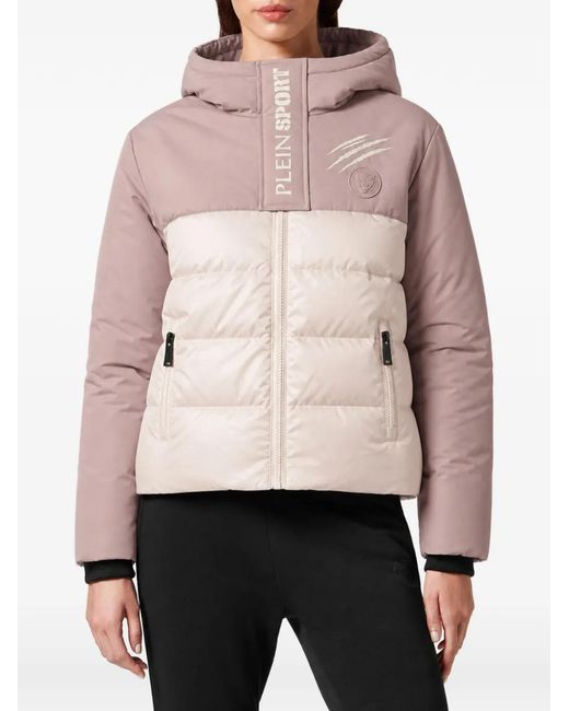 Philipp Plein Pink Scratch Logo-Patch Puffer Jacket