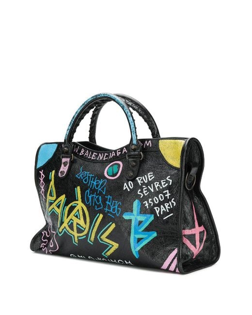 Balenciaga Classic City Graffiti Long Strap Bag in Black | Lyst