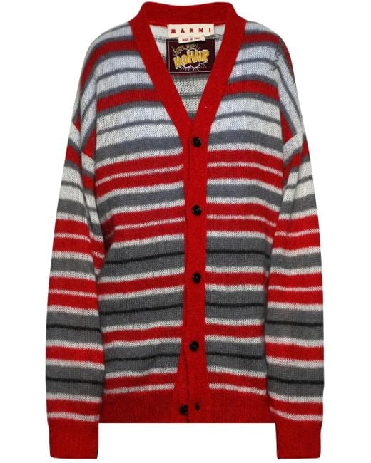 Marni Red Striped V-Neck Cardigan for men