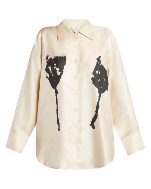 BITE STUDIOS White Rose-print Silk-satin Shirt