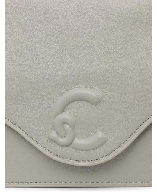 Coccinelle White Logo-Embossed Leather Shoulder Bag
