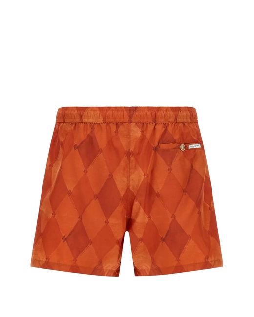 Ballantyne Orange Diamond-Pattern Swim Shorts for men