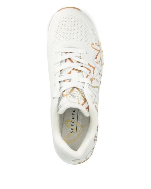 Skechers White X Jgoldcrown Uno Loving Love Heart-Print Sneakers