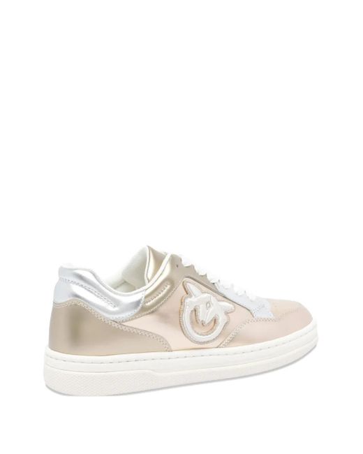 Pinko White Metallic Logo-Detail Sneakers
