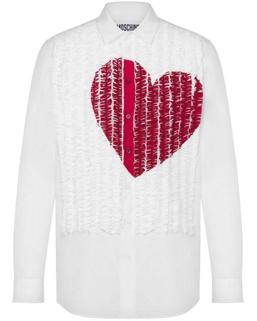 Moschino Red Heart-print Ruffled Shirt for men