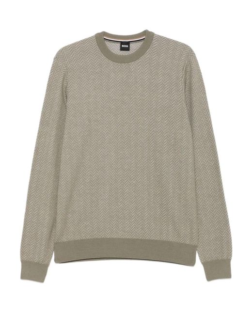 Boss Trui Met Visgraatpatroon in het Gray voor heren