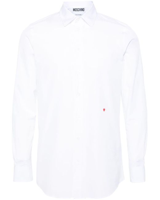 Moschino White Heart-embroidered Poplin Shirt for men