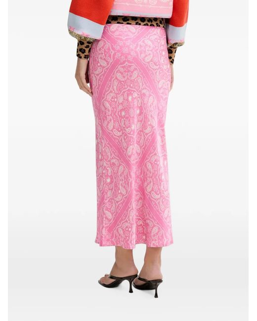 Never Fully Dressed Pink Paisley-Print Midi Skirt