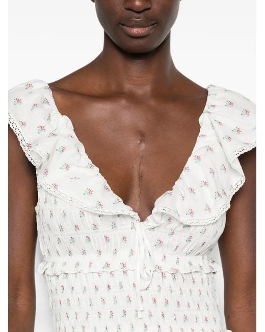 Doen White Sorina Floral-Print Midi Dress