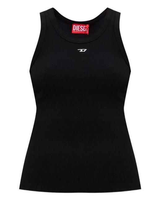 DIESEL Geribbelde Top Met Logoplakkaat in het Black