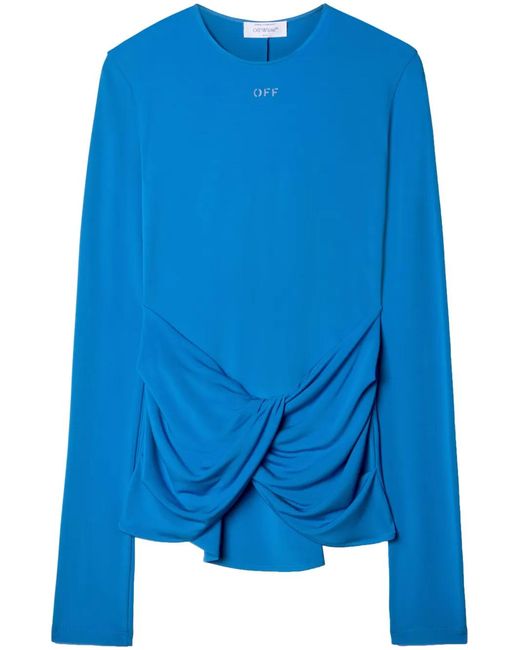 Off-White c/o Virgil Abloh Blue Logo-Print Draped Top