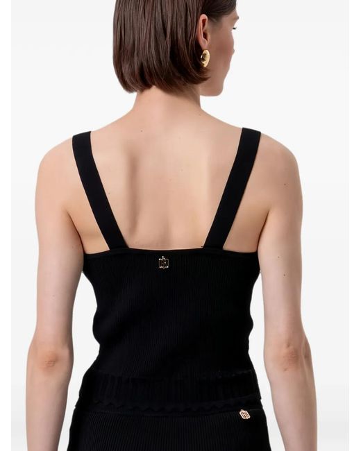 Fracomina Black Pointelle-Knit Scalloped Top