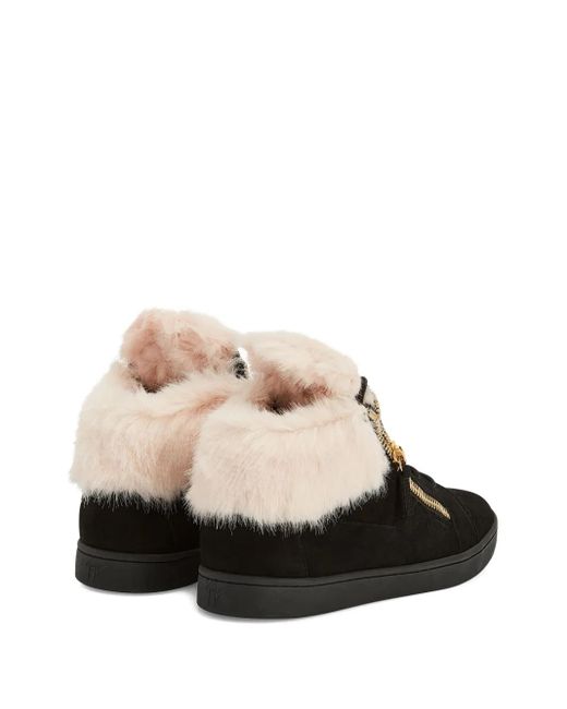 Giuseppe Zanotti Black Kriss Fur-Trimmed Zip-Detail Sneakers