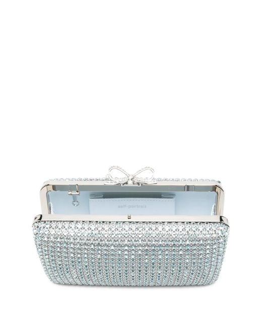 Self-Portrait Gray Crystal-Embellished Clutch Bag