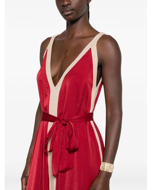 MOUTAKI Red V-Neck Sleeveless Maxi Dress