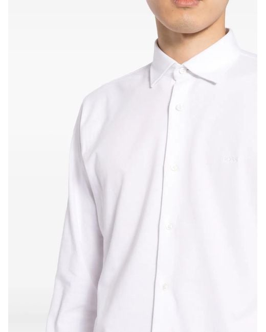 Boss White Embroidered-Logo Shirt for men